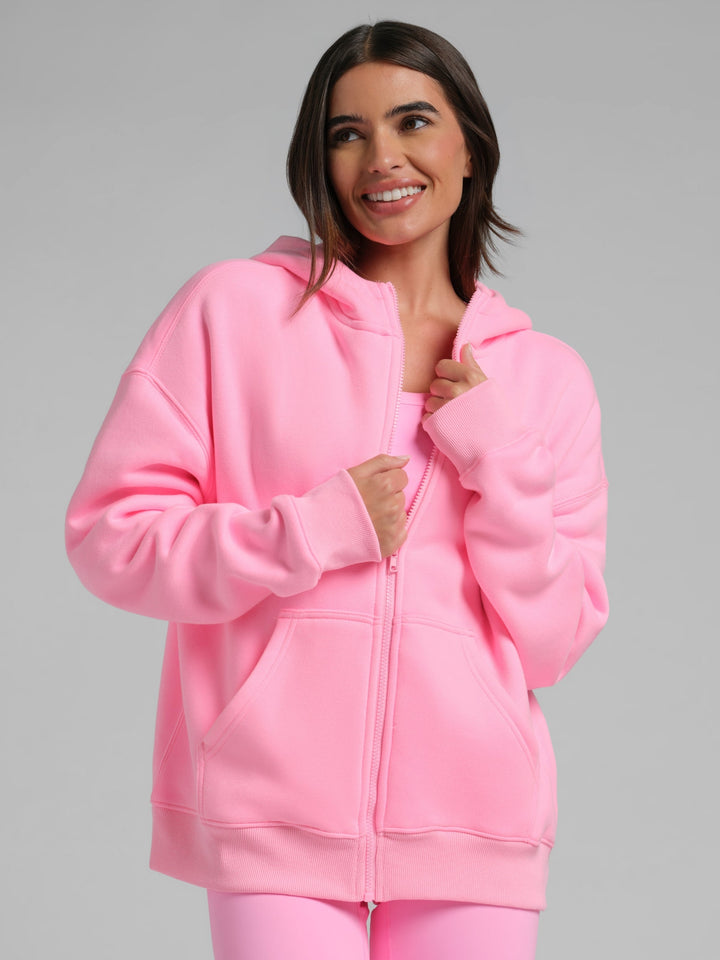 Neon Basic Crop Zip Hoodie